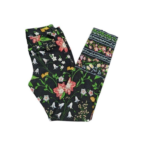 OLD NAVY Women’s Pixie Black Floral Mid Rise Skinny Pants Women's Size 0 - Picture 1 of 7